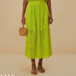Farm Rio Green Monstera Eyelet Maxi Skirt small